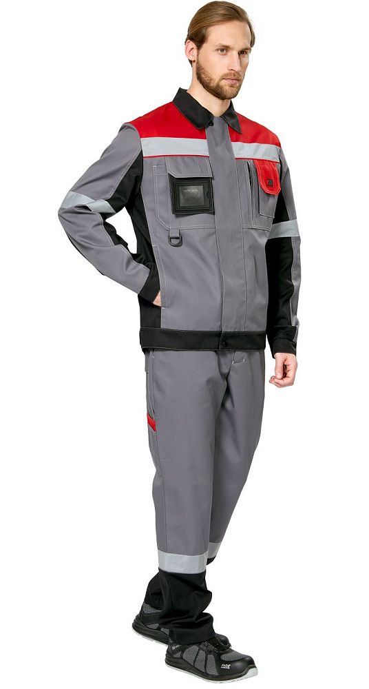 Куртка мужская рабочая летняя для ИТР Виват серо-черно-красная